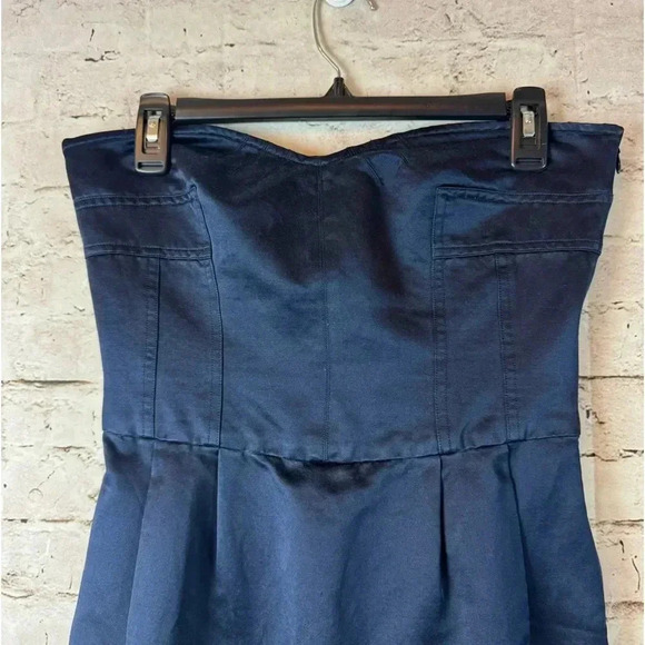 Diane von Furstenberg Size 4 Navy Blue Strapless Dress Cotton Silk Spandex Short - Picture 3 of 5